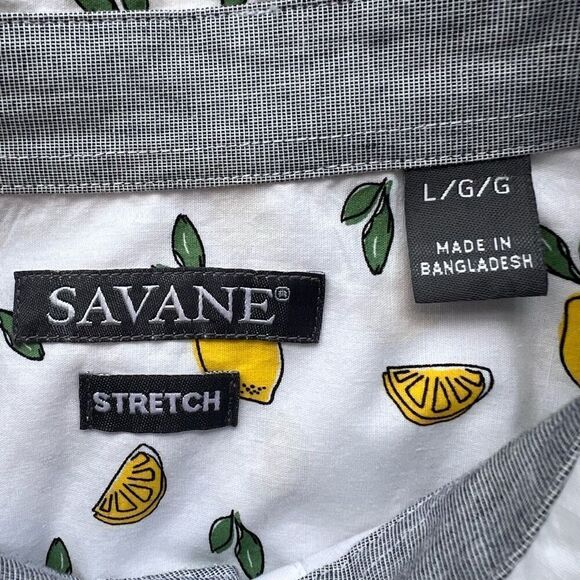 Savage by Perry Ellis Lemon‎ short sleeve button down Stretch shirt size Large - Picture 2 of 6